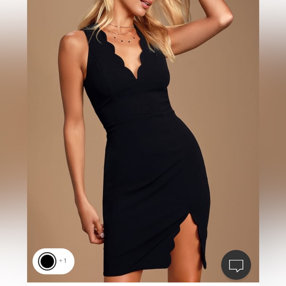 Lulus Feeling Coy Black Scalloped V Neck Bodycon Dress - Never worn! Size M
